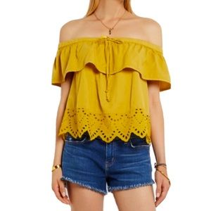 Madewell Balcony Eyelet Off The Shoulders Top Yellow Sz XXS